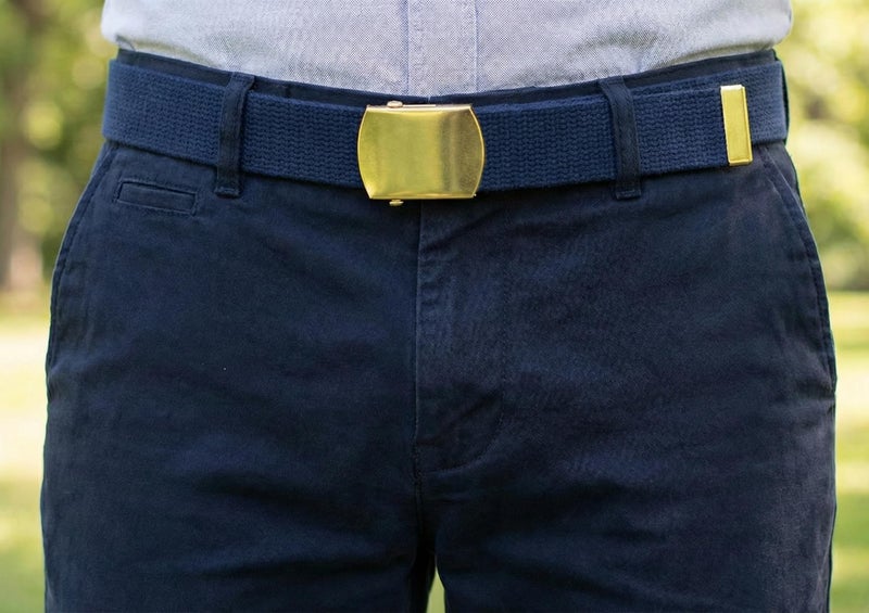 BC Belts Canvas Web Belt Military Style with Brass Buckle and Tip 54" Long Many Colors (Navy) - Image 2